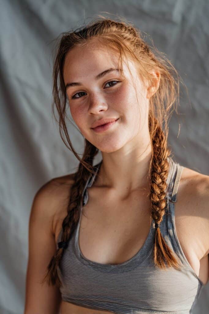 Close, sleek braids styled tightly against the scalp, often in a sporty double-braid look.