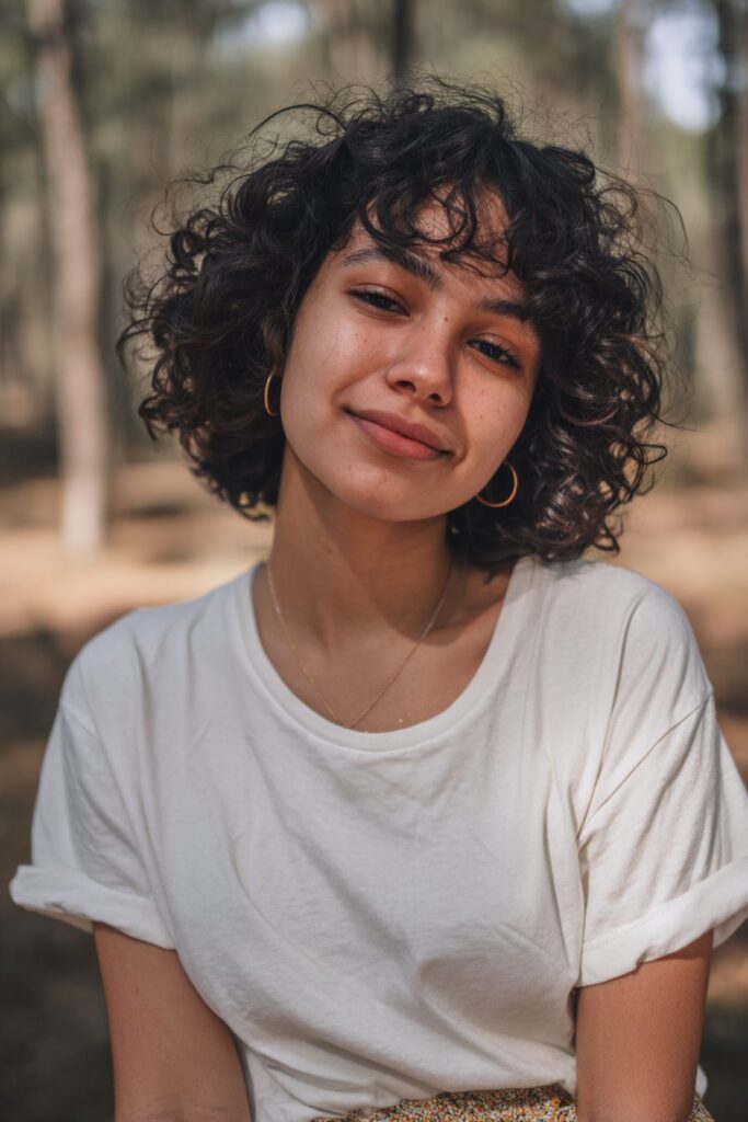 A twist-out style creating elongated, defined curls that showcase layered shaping.