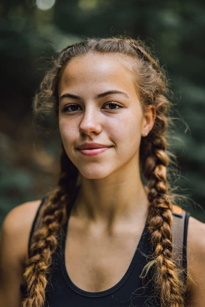 Braids created following a zigzag part pattern for a creative, geometric look.