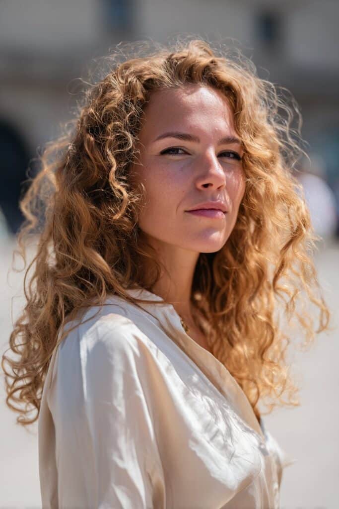 2C wavy curly shag hairstyle with light layers