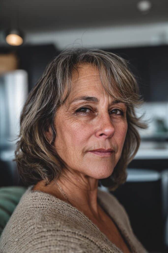 Angled bob with highlights sassy hairstyle for older women