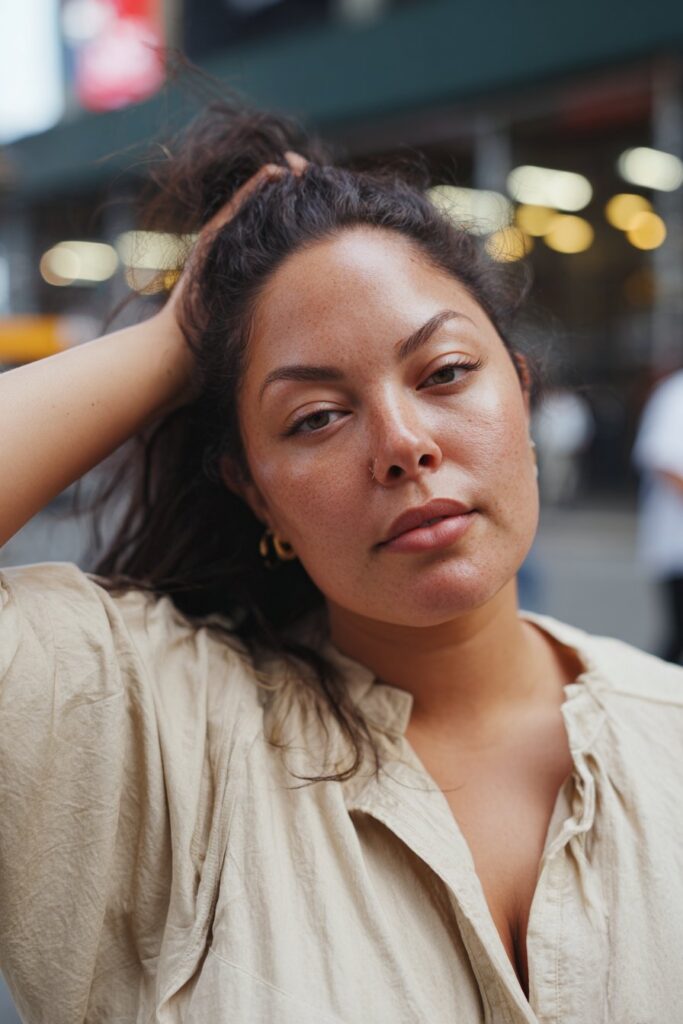 Angled lob hairstyle with volume for fat face and thin hair