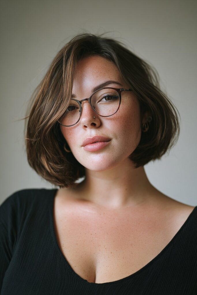Asymmetrical A-line bob haircut for women.