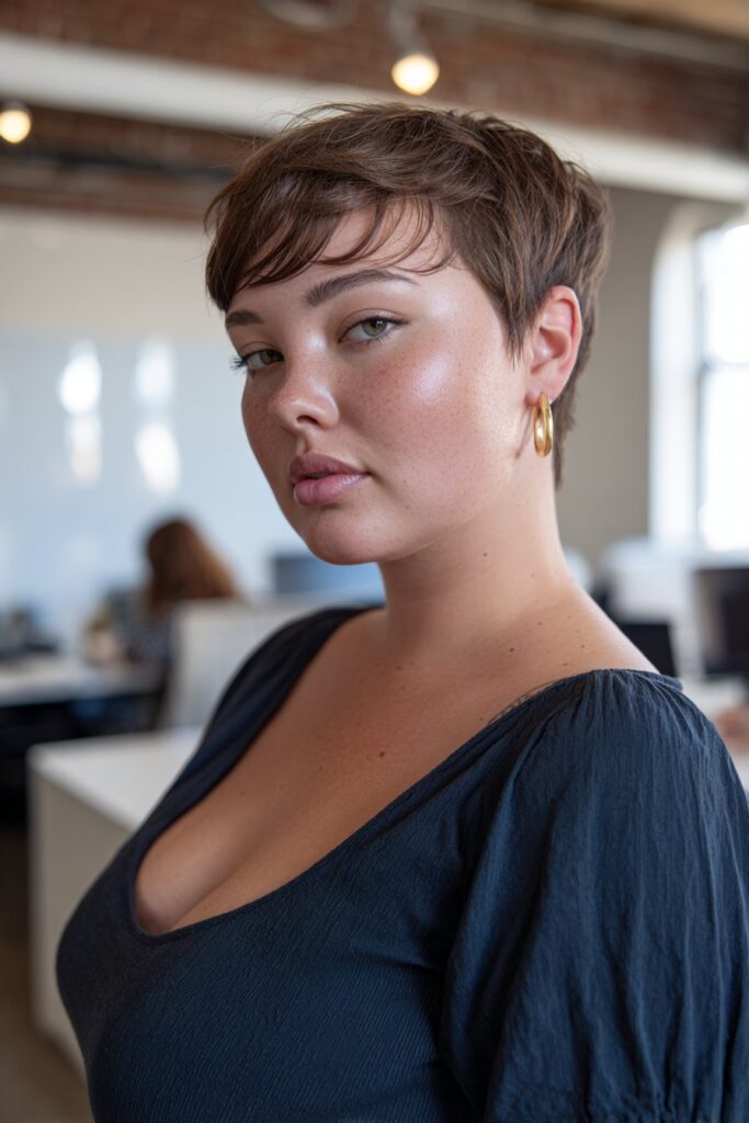 Asymmetrical pixie haircut for fat face and thin hair