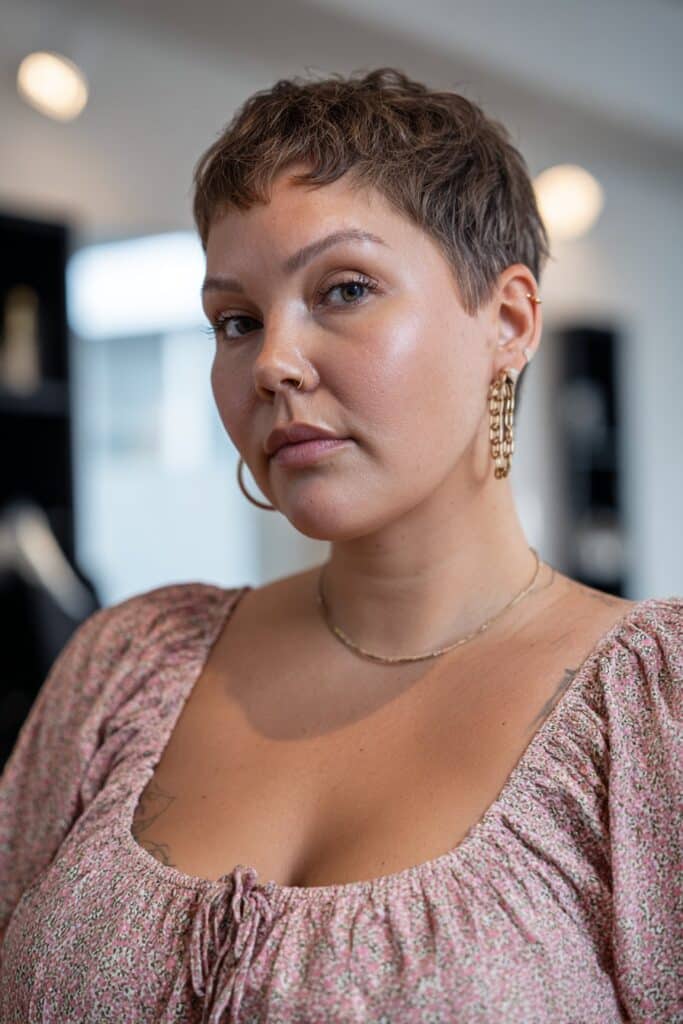 Chic layered pixie haircut for fat face and thin hair