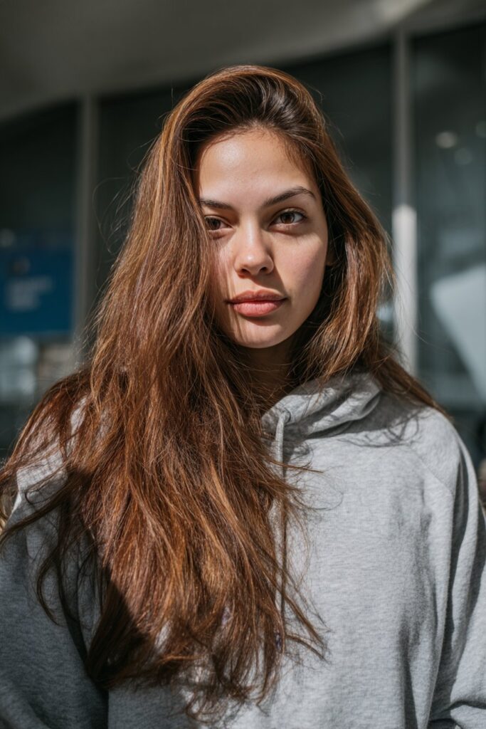 Choppy long bob haircut with textured ends