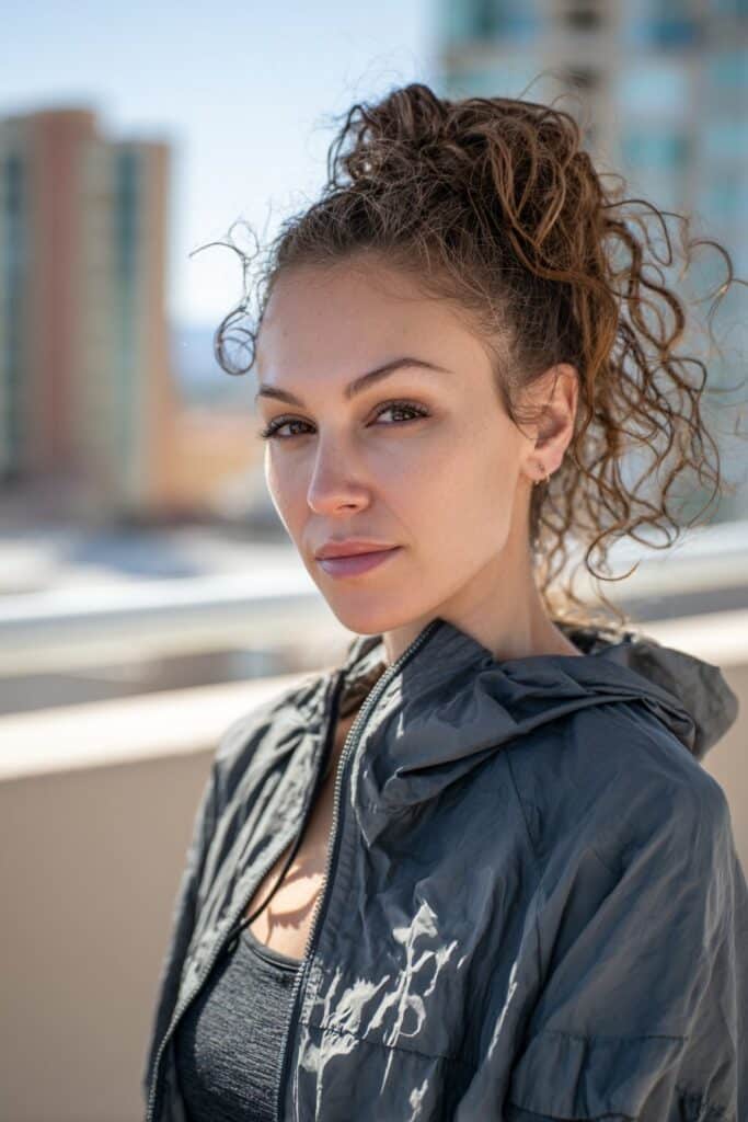 Crimped faux hawk ponytail.