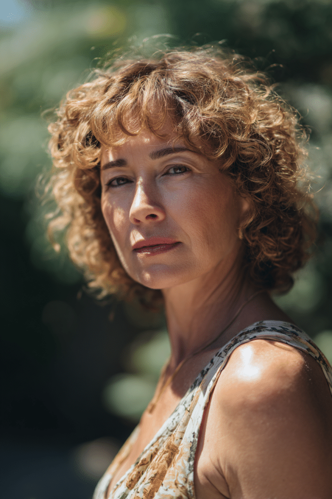 Curly bob with tapered bangs refined old money hairstyle