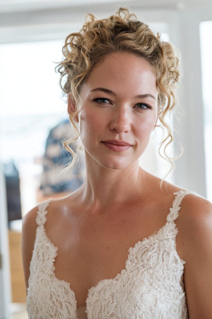 15 Stunning Messy Curly Updo Hairstyles for Weddings 12 Curly updo with twists and loose ends