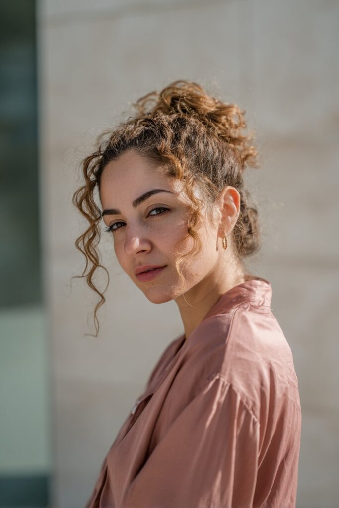 12 Gorgeous Updos for Curly Shoulder Length Hair 7 Easy low curly bun