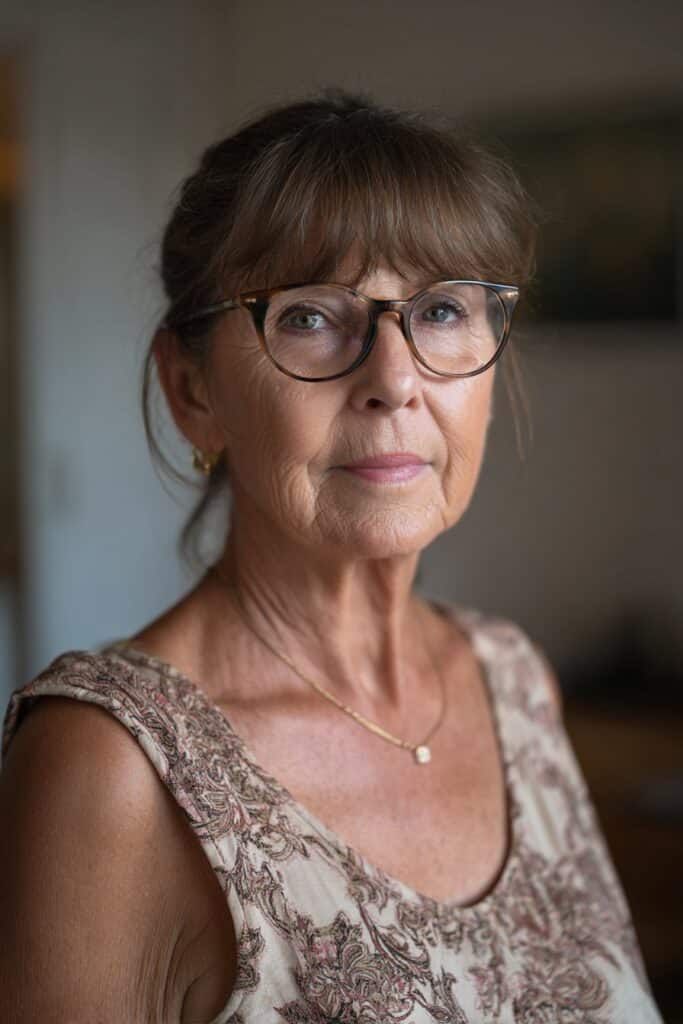 Feathered crop with side bangs for women over 70 who wear glasses