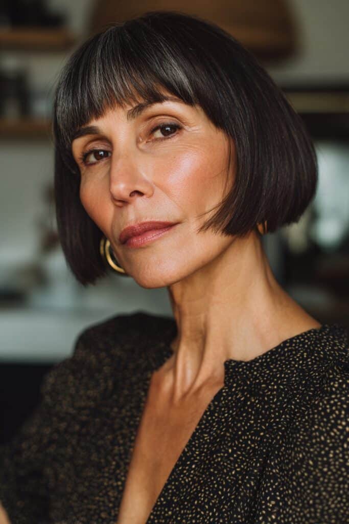 French-inspired old money bob with full fringe bangs