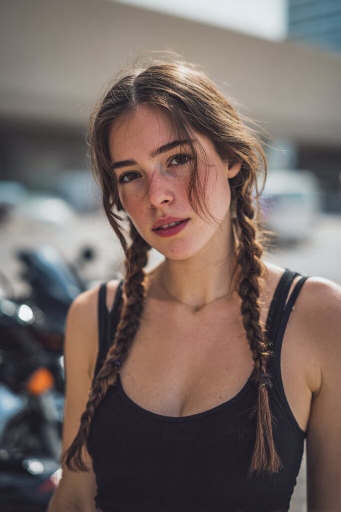 Front part braids hairstyle for women biker edgy style
