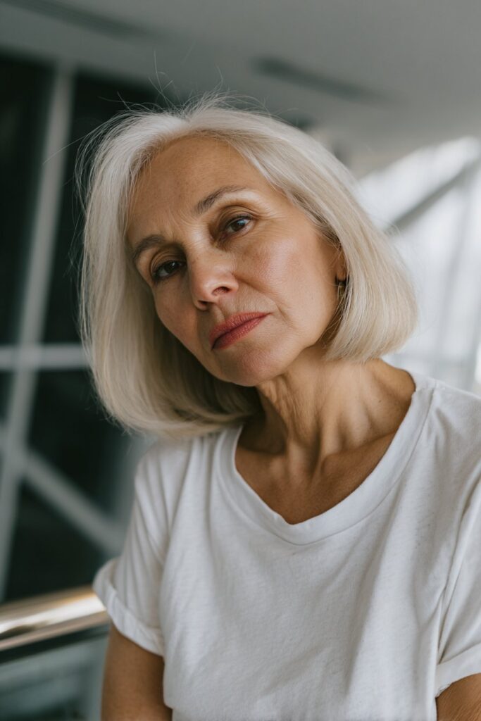 Graduated bob haircut with volume for women over 60, easy styling