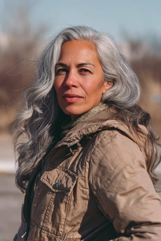 Gray hair with blunt bangs for women over 50