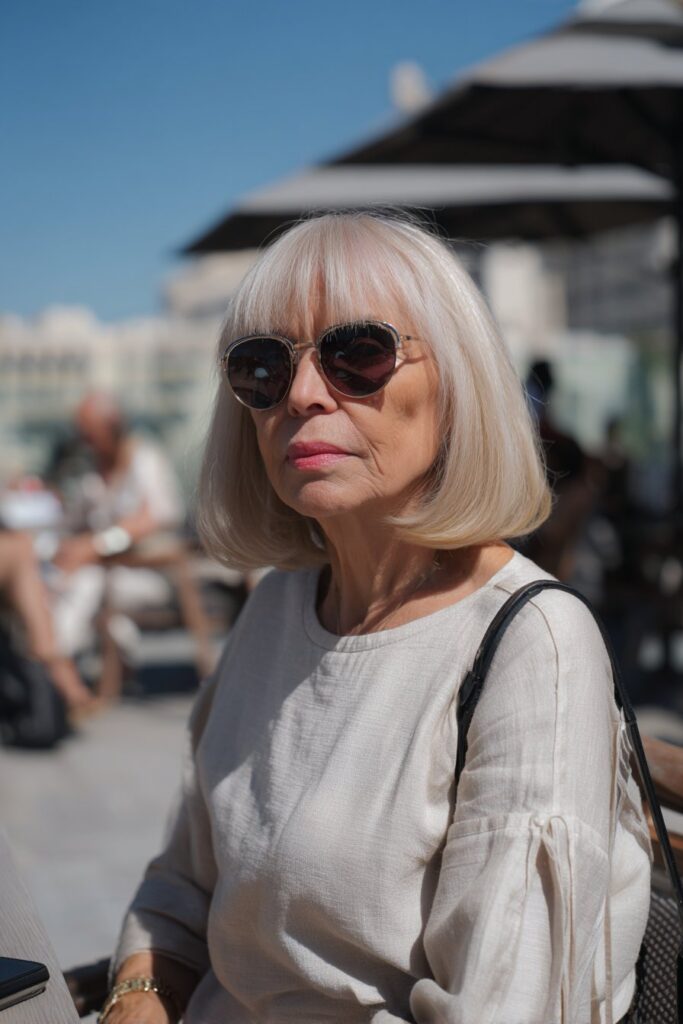 Layered old money bob with long face-framing bangs