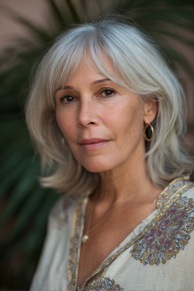 Layered bob with side bangs for women over 60, low-maintenance haircut