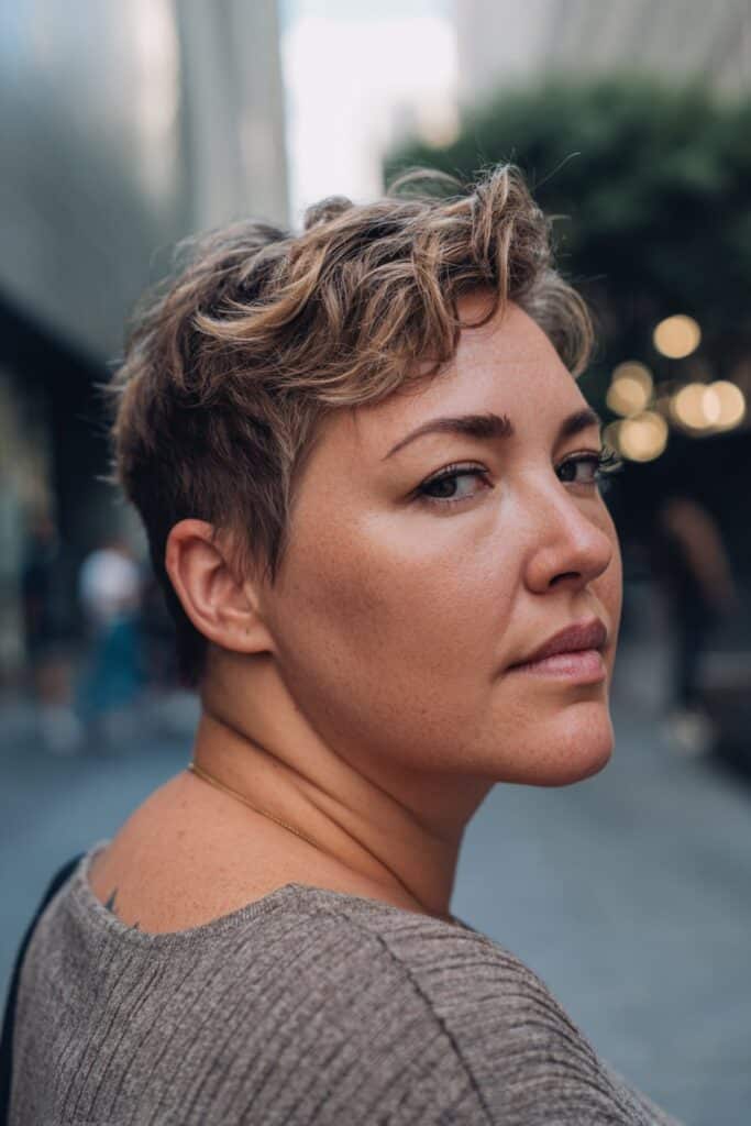 Layered pixie with undercut for women with fat face and thin hair