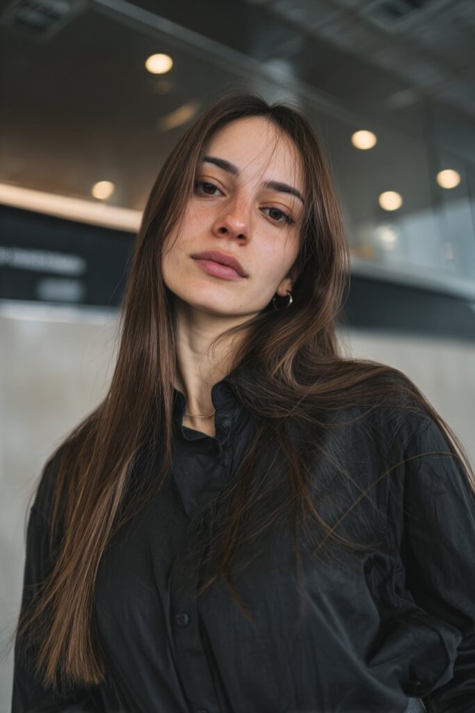 Long blunt bob with straight sleek ends