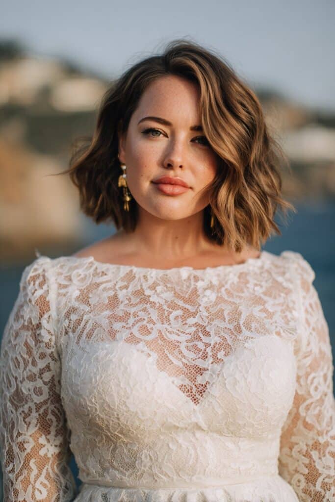 Long bob hairstyle with beachy waves for women