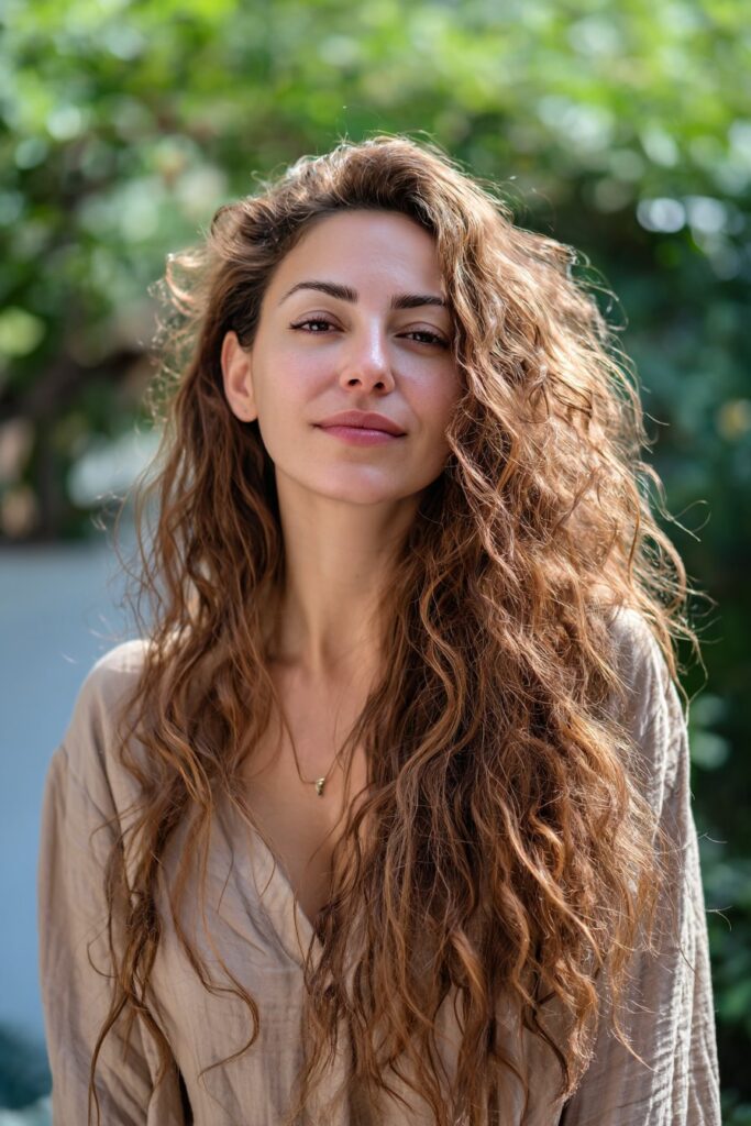 Long curly shag haircut with volume