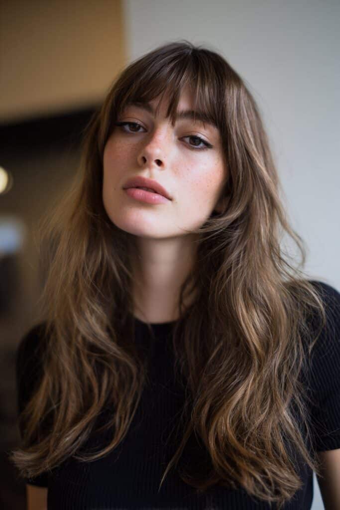 Long haircut with softly arched bangs
