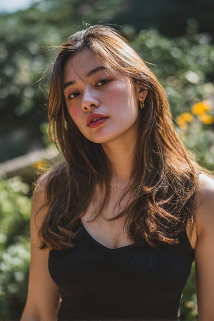 Long bob with balayage highlights and layered texture