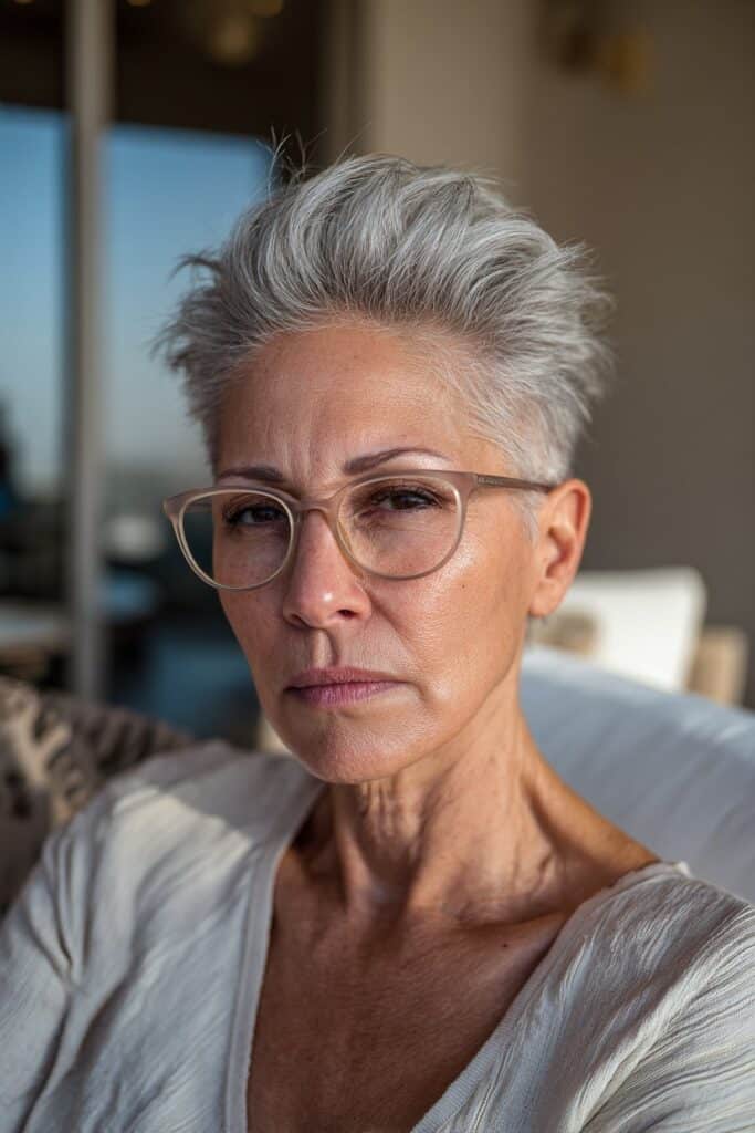 Long pixie hairstyle with added volume at the crown