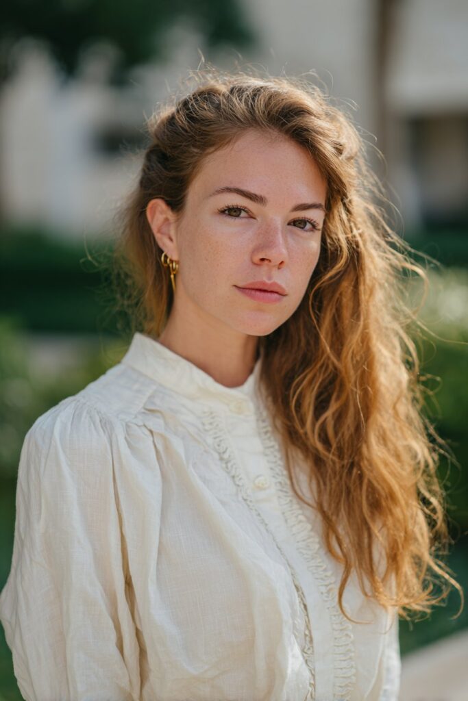 Bridesmaid side hairstyle with loose waves and twisted front