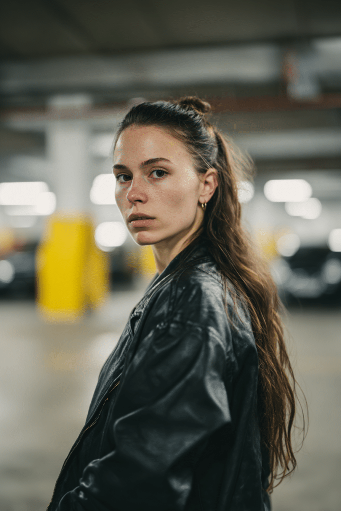 Low bun hairstyle for women biker style