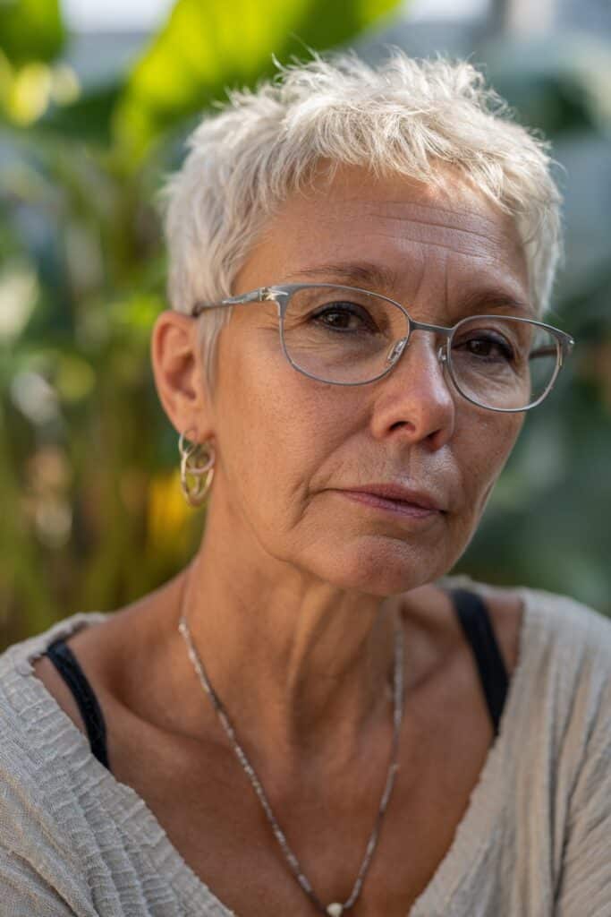 Low-maintenance choppy pixie haircut for older women