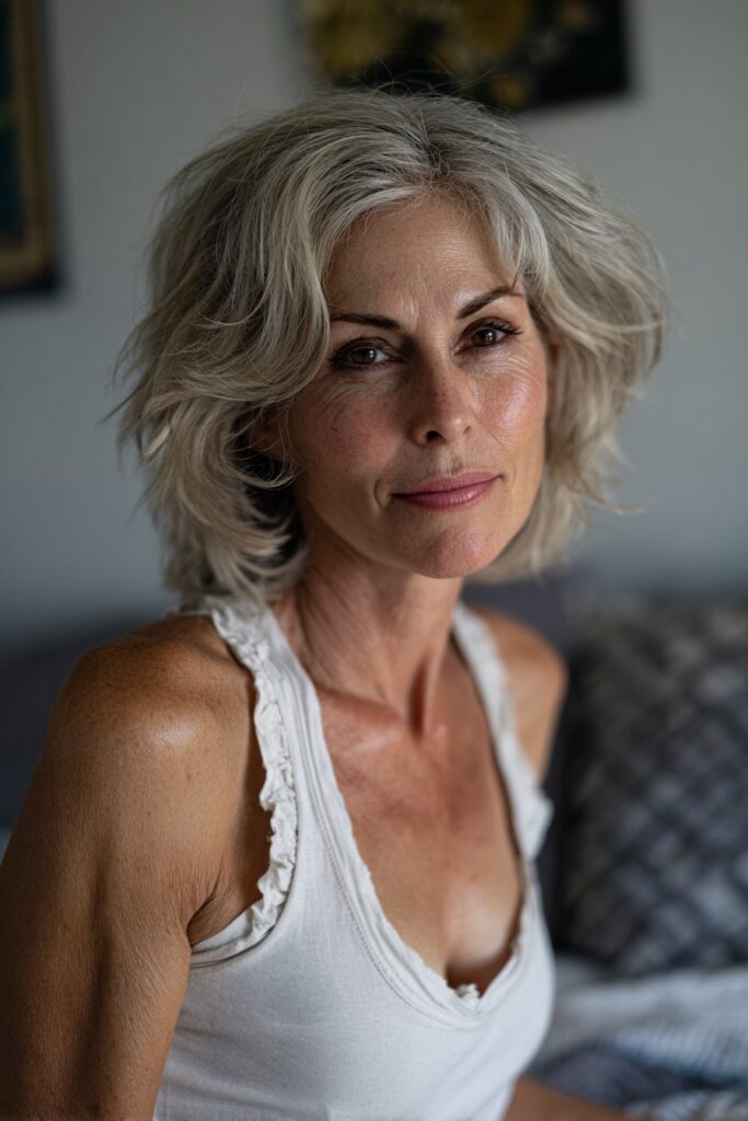 Medium-length shag with texture sassy hairstyle for older women