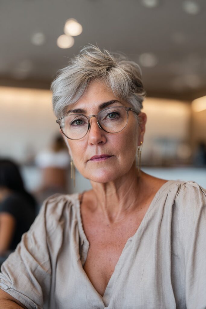 Medium pixie hairstyle with subtle peekaboo highlights