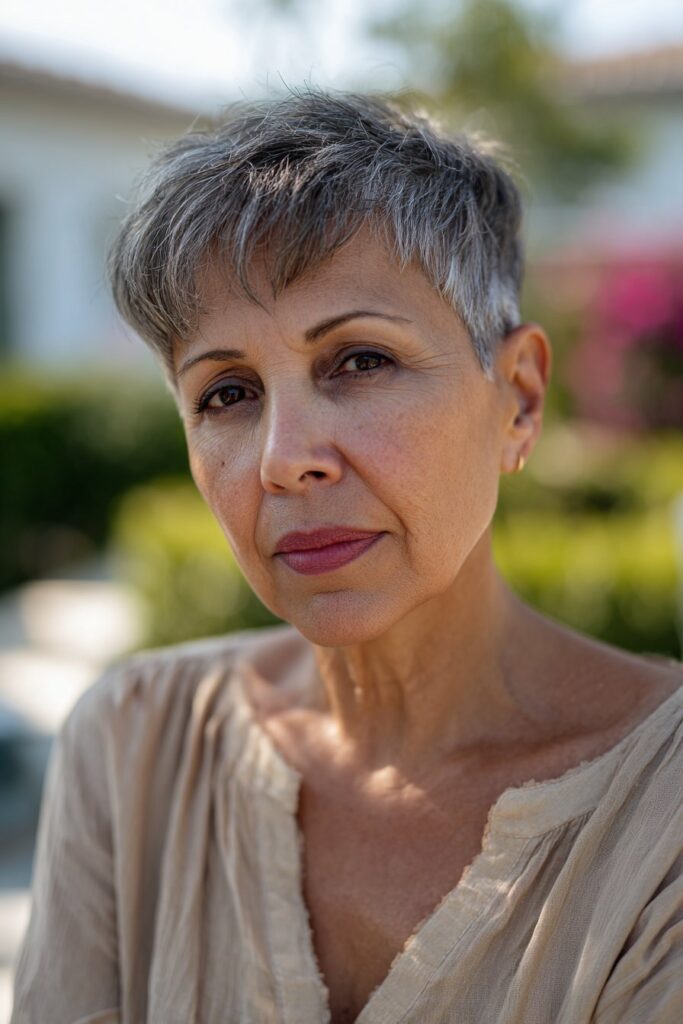 Messy pixie cut with piecey, textured bangs