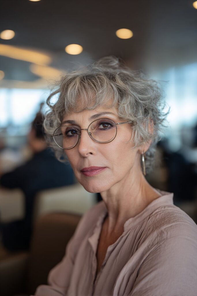 Pixie haircut with soft curls and fringe