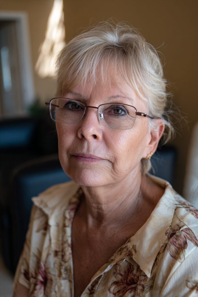 Pixie haircut with asymmetrical bangs framing the face