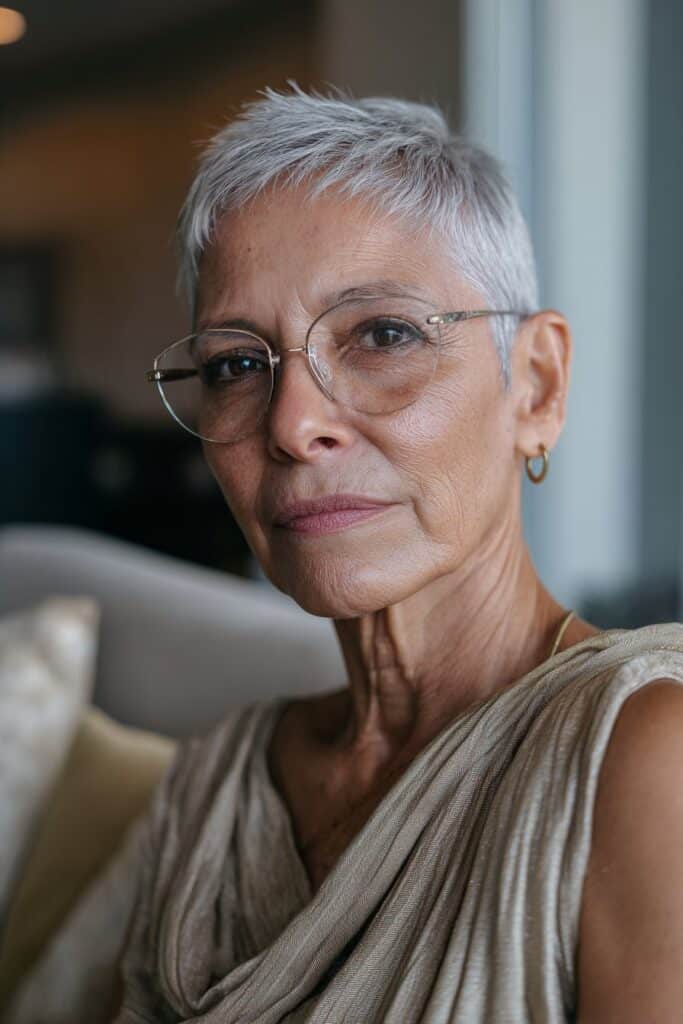 Pixie haircut with asymmetrical fringe