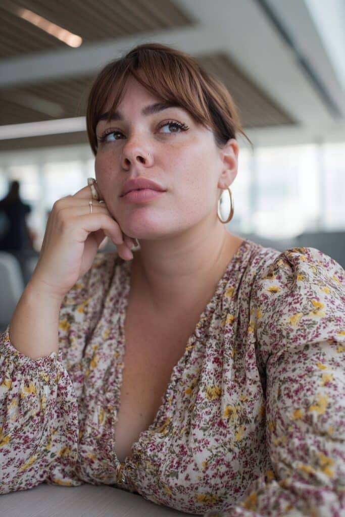 Pixie haircut with side-swept fringe for fat face and thin hair