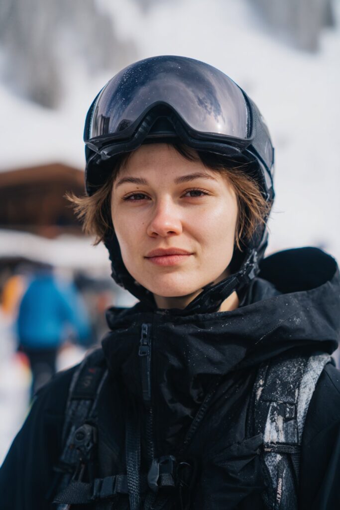 Woman with textured pixie haircut styled with volume and movement.