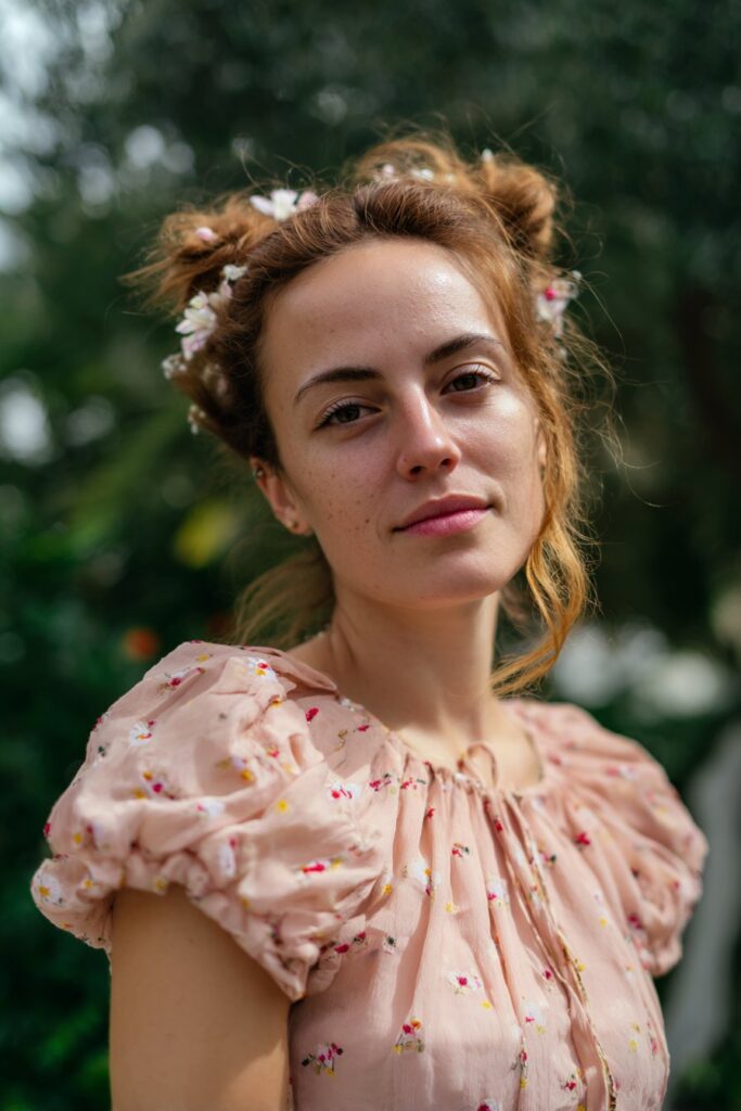 Floral romantic faux hawk.