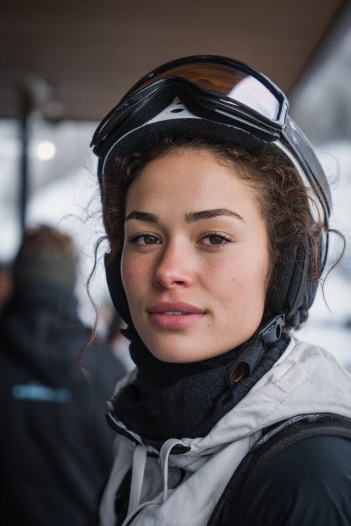 Woman wearing semi-updo hairstyle with loose wild bun.