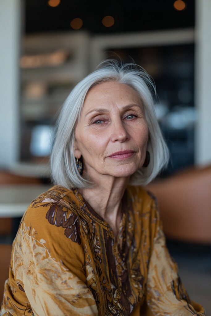 Short cropped haircut with wispy fringe for women over 60, low-maintenance