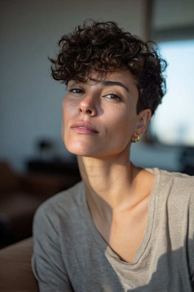 Short curly shag hairstyle with natural bounce