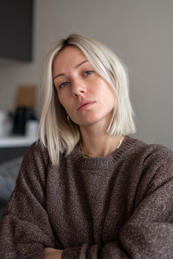 Straight hair with side curtain bangs and razor-cut ends