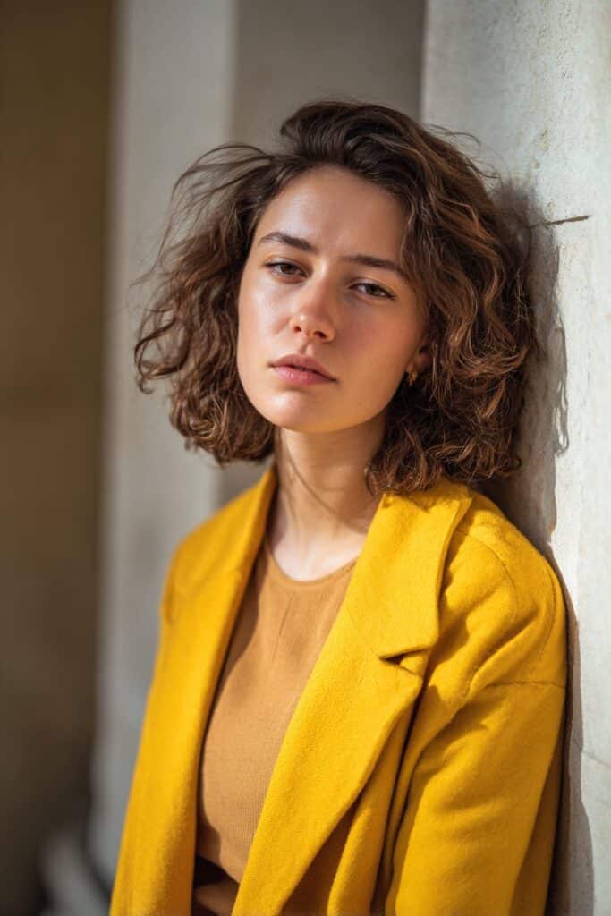 Bridesmaid side lob hairstyle featuring soft curls