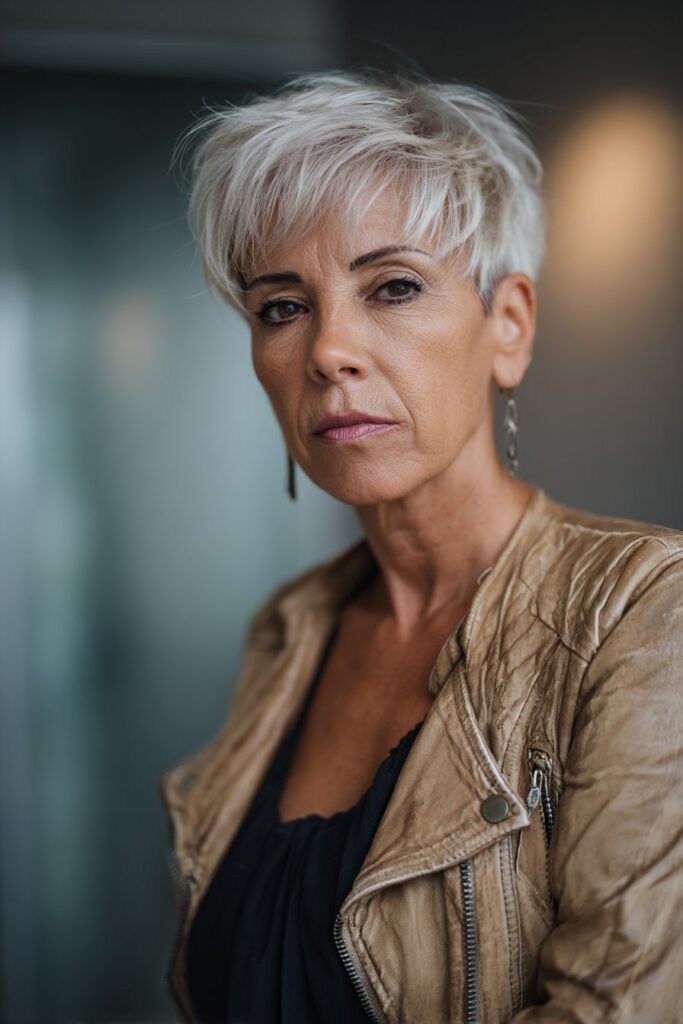 Side-swept pixie with layers sassy hairstyle for older women