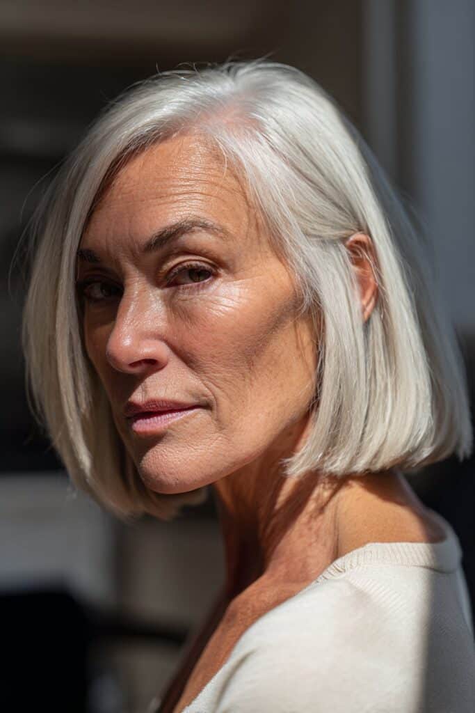 Sleek blunt bob sassy hairstyle for older women