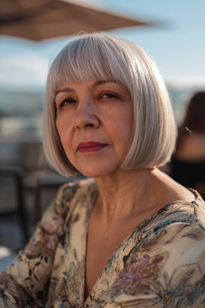 Sleek bowl cut hairstyle for short hair