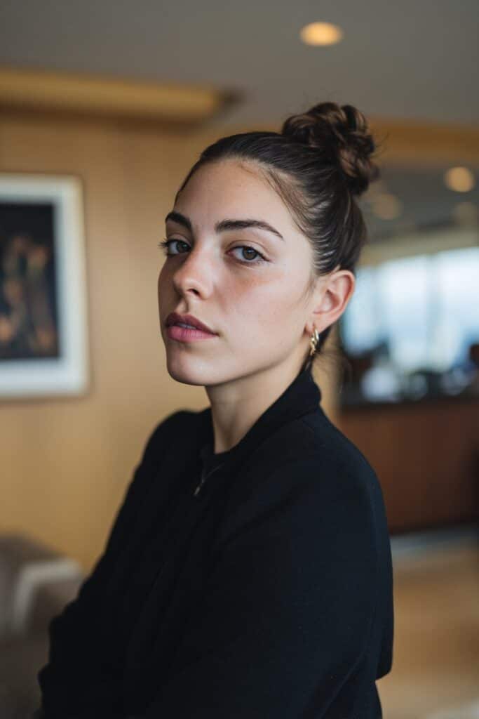 Sleek faux hawk bun.