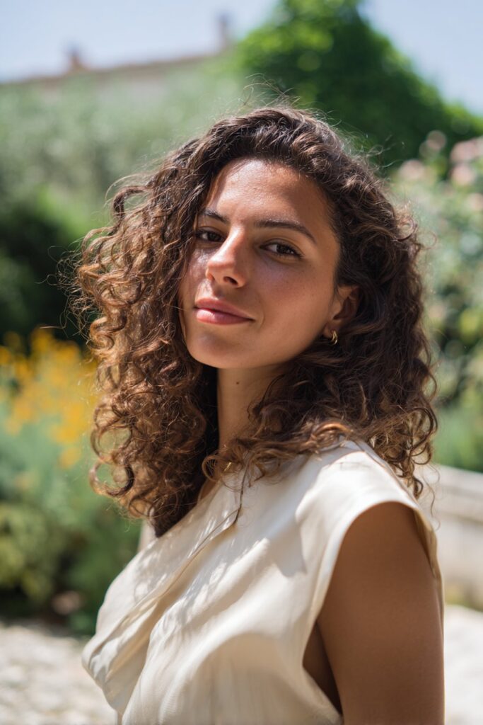 Soft curls with face-framing layered haircut